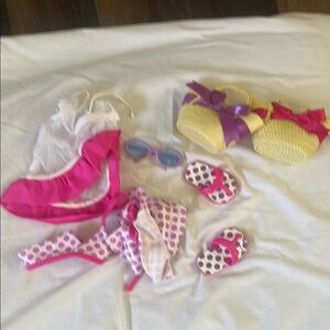 Pink and White Polka Dot Swimsuit Set with Accessories